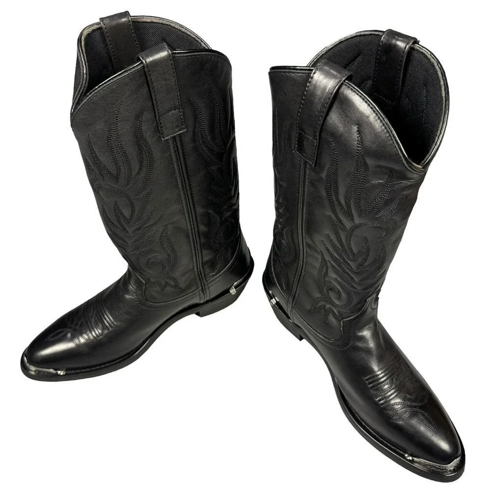 Laredo Boots Men's 10D McComb Round Toe Cowboy Black Casual Western Leather